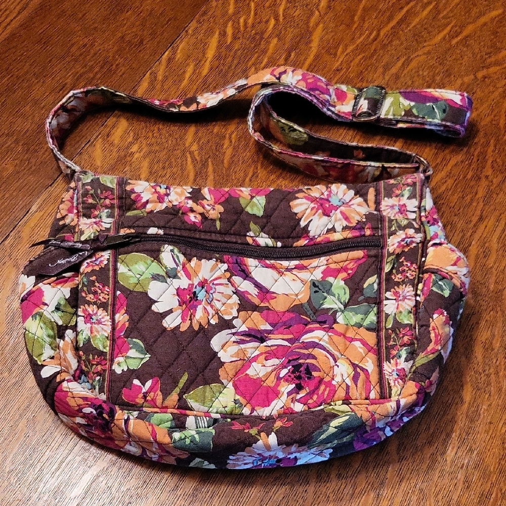 Vera Bradley English Rose Brown Floral Quilted Shoulder Bag